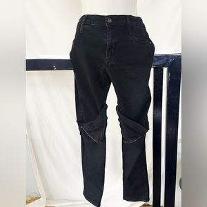 JAMES JEANS DIETRICH BLACK DENIM FAUX LEATHER THIGH HIGH BOOT ZIPPER FLAP 30 MED